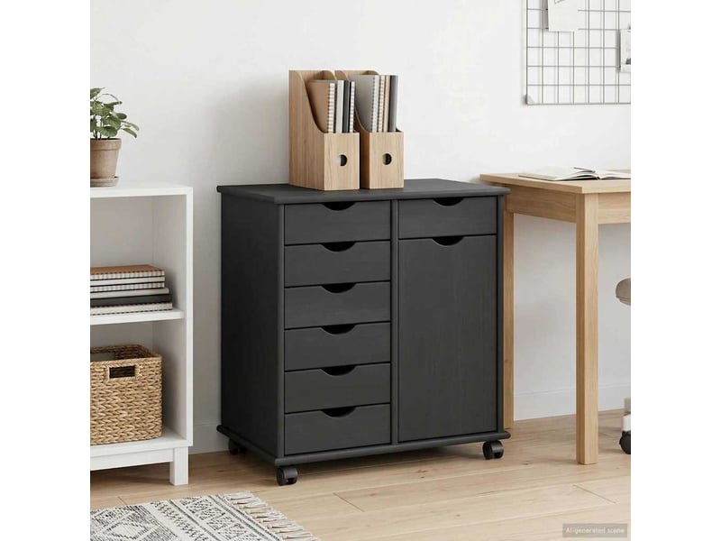  Caisson roulant de bureau 63,5 x 39 x 65,5 cm bois de pin massif gris shl408  - Conforama C