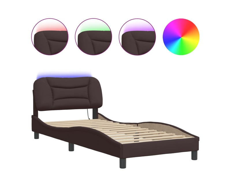  Lit simple- lit adulte -  cadre de lit avec led sans matelas hvar marron foncé 80x200 cm tissu  - Conforama D