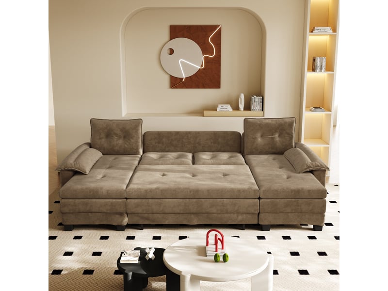Fauteuil panoramique en chenille khaki, canapé salon moderne à structure modulaire et chargeur usb intégré - Conforama W
