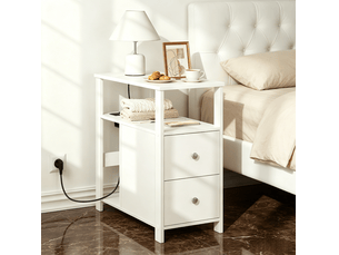 Table basse avec 2 tiroirs, 2 niches ouvertes et prises usb, pour salon et chambre, 60 × 60 × 30 cm