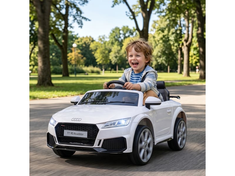  Voiture électrique pour enfants, audi tt rs roadster, 3 kmh, télécommande, led, usb, blanche  - Conforama D