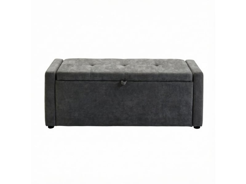  Banc coffre beige en lin, bout de lit avec rangement, repose-pieds rembourré, grande assise  - Conforama A