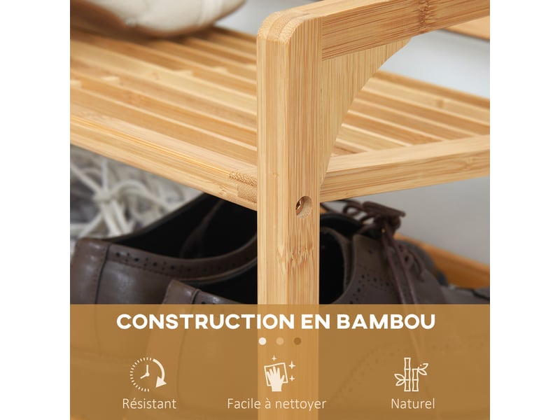 Étagère à chaussures à 3 niveaux porte-chaussures en bambou 9 paires de chaussures naturel 76 x 33 x 51 cm - Conforama E