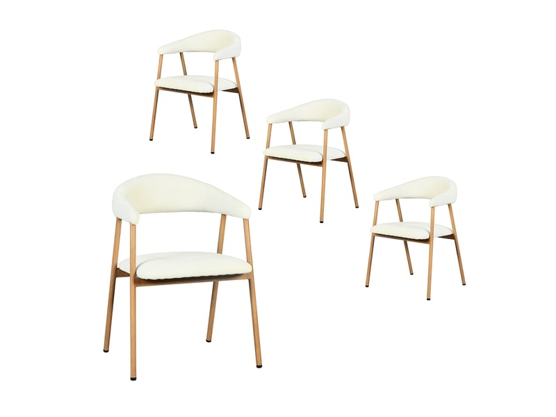  Chaises de salle à manger lot de 4 rembourrée en chenille, pieds en métal effet bois, beige  - Conforama A