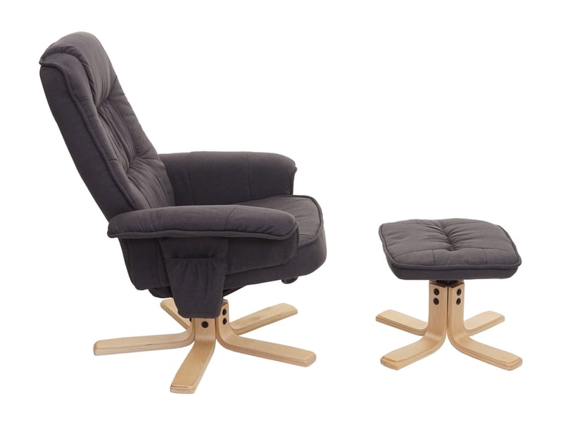  Fauteuil de télé m56, fauteuil de relaxation avec tabouret, tissu - gris foncé  - Conforama C