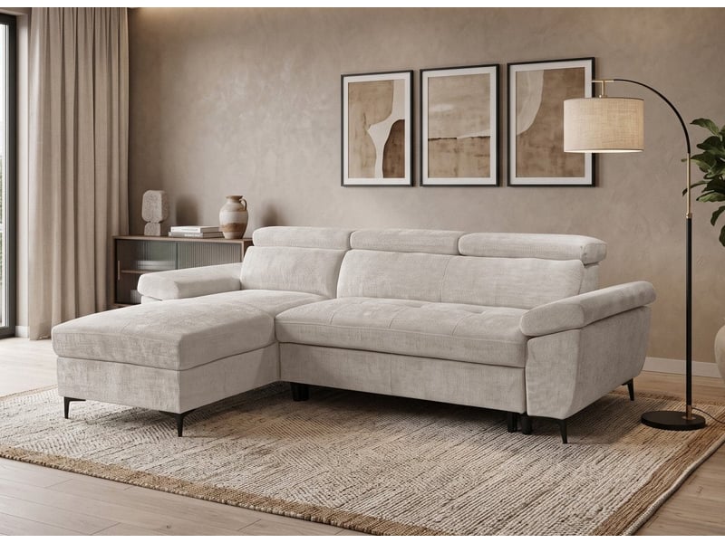  Canapé d'angle convertible en velours chiné beige monica - angle gauche KF7420-M3-VELCH-BEI - Conforama B