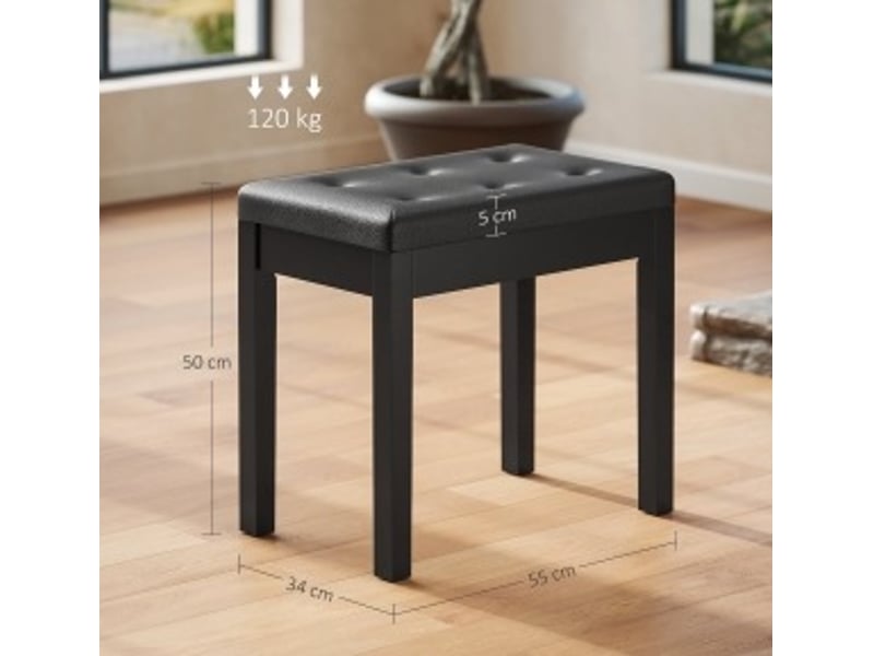 Banc de rangement pour piano avec coffre, assise capitonnée et pieds en bois, en simili cuir noir, 55 × 34 × 50 cm - Conforama C