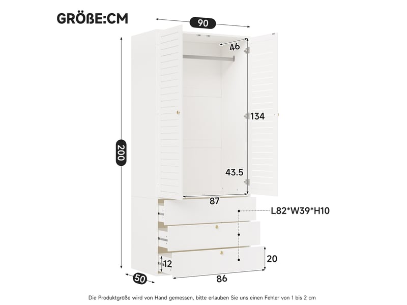 Armoire 2 portes modenvie à lamelles 90 x 50 x 200 cm avec 3 tiroirs blanc - Conforama C