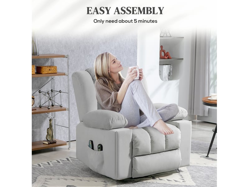  Fauteuil relax électrique avec aide au lever, massage, chauffage, velours gris clair  - Conforama E