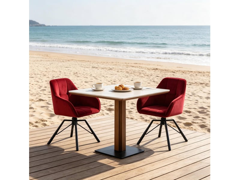  Chaises de salle à manger 2 pièces pivotantes à 360°, velours et métal rouge vin  - Conforama C
