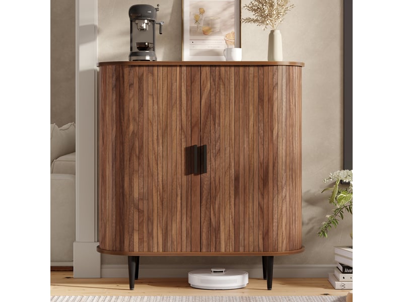 Buffet tcqpz 85 x 40 x 93 cm 2 portes coulissantes à rideau 4 crochets rangement mdf et panneaux de particules naturel - Conforama D