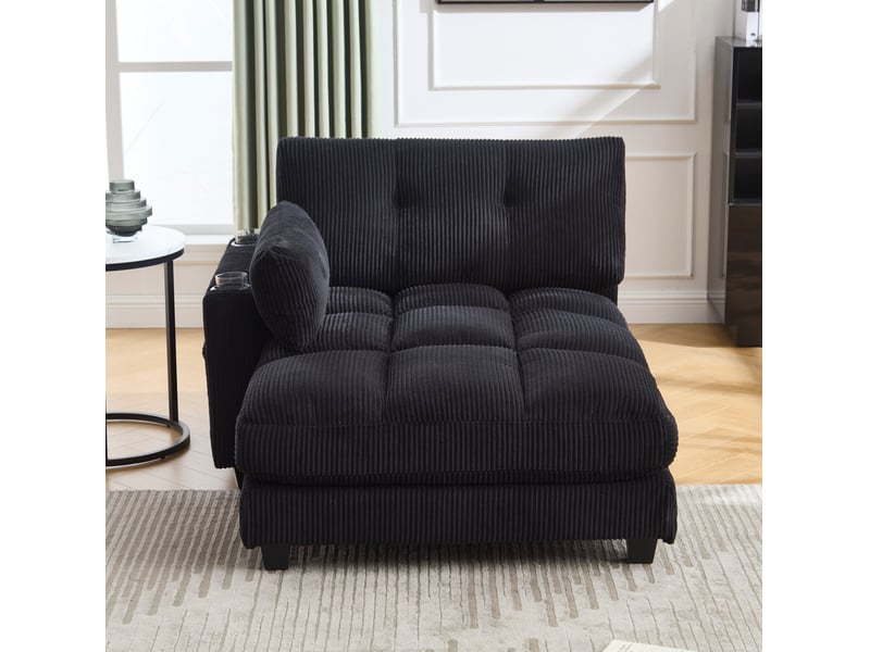  Fauteuil relax 1 place en velours côtelé noir avec usb et porte-gobelets  - Conforama B