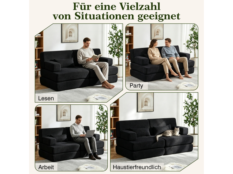  Canapé-lit convertible 2 places en chenille, canapé modulaire pliable, cadre en fer, convertible en lit d'appoint  - Conforama E