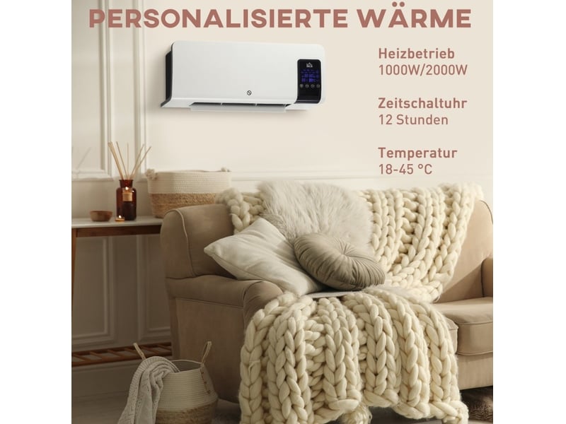  Chauffage électrique mural 54,5x12x21,5 cm oscillant 2 modes blanc  - Conforama C