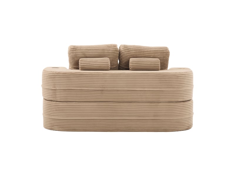  Fauteuil convertible 2 en 1 velours côtelé kaki canapé-lit accoudoirs réglables porte-gobelets dossier haut  - Conforama E