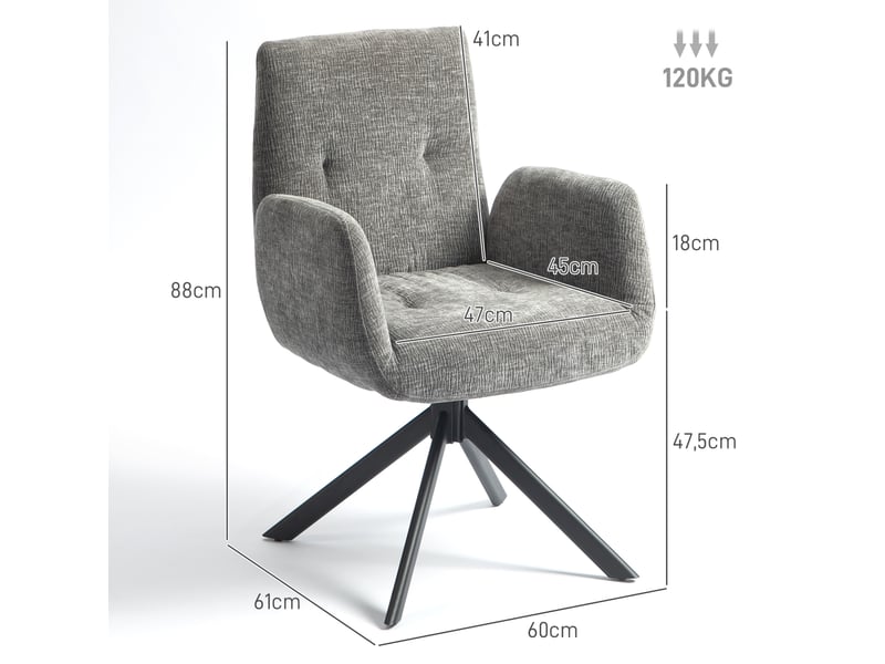  Fauteuil lounge pivotant avec accoudoirs en polyester gris foncé  - Conforama B