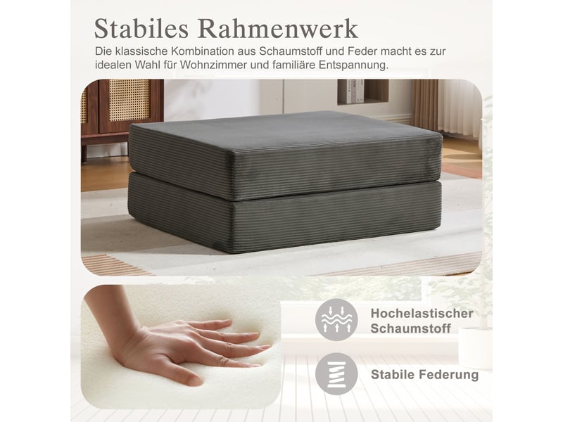  Tabouret de compression en velours côtelé doux et doux pour la peau. Avec 2 blocs de mousse haute densité pour un grand confort. Dépliable en un HFSN-1281DG - Conforama D