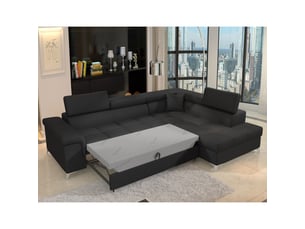 Canapé d'angle convertible palazzo 4 places noir – angle droit avec 1 coussin
