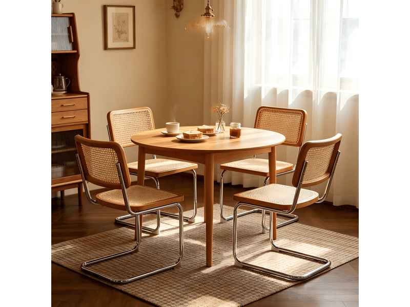  Lot de 4 chaises de salle à manger en rotin tressé, structure cantilever en acier chromé  - Conforama B