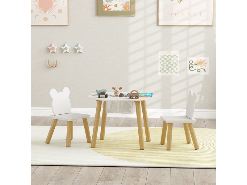 Ensemble 1 table ronde, 2 chaises pour enfant 3 pièces, dossier en forme d'ours, activités, bricolage, repas, 3-6 ans - Conforama C