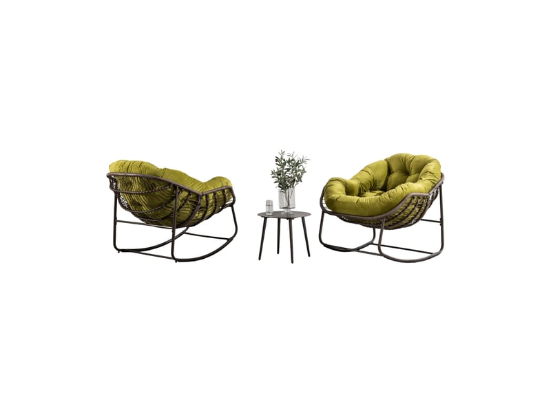  Fauteuil à bascule extérieur en résine tressée 78x106x90 cm – vert olive – coussin rembourré ergonomique  - Conforama A