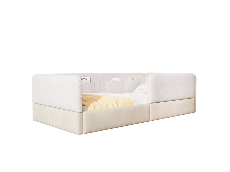  Lit enfant rembourré 90x200 avec barrières poches velours pu blanc OPULERANE TRADING LTD - Conforama A