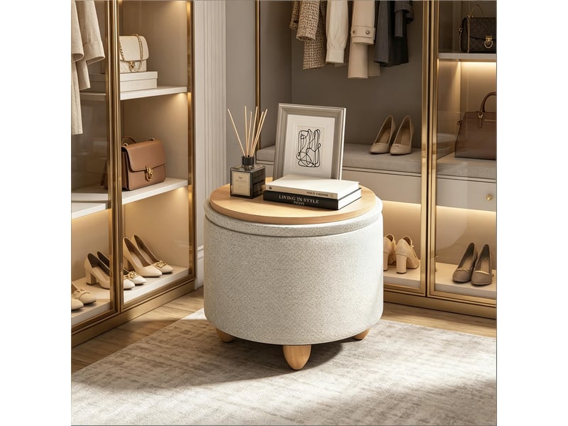  Pouf rond avec rangement, tabouret pratique, repose-pieds compact, siège chaussures  - Conforama E