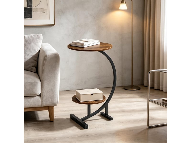  Table basse fixe avec 2 plateaux ronds de rangement, style industriel, pour salon, en mdf et métal, brun rustique  - Conforama C