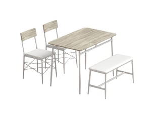 Ensemble table salle à manger avec 2 chaises et banc, assises rembourrées, petit espace, pour salon, chêne et blanc