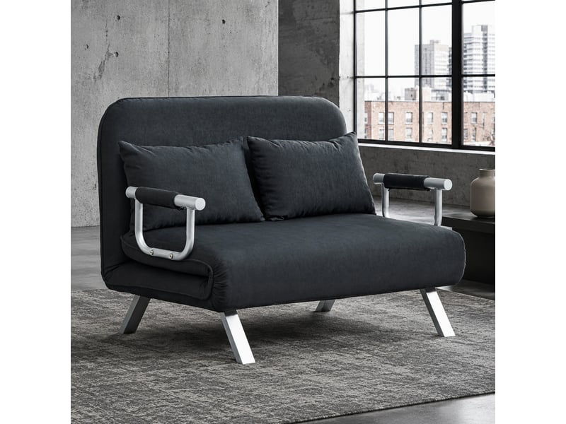 Canapé convertible ulevr 2 places avec dossier réglable 5 positions, couchage 185 x 105 cm, aspect velours noir - Conforama D