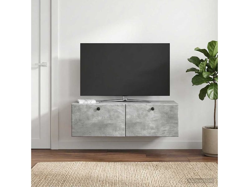  Meuble tv - banc tv - meuble de rangement mural 98 x 41 x 30 cm gris béton bois d'ingénierie  - Conforama D