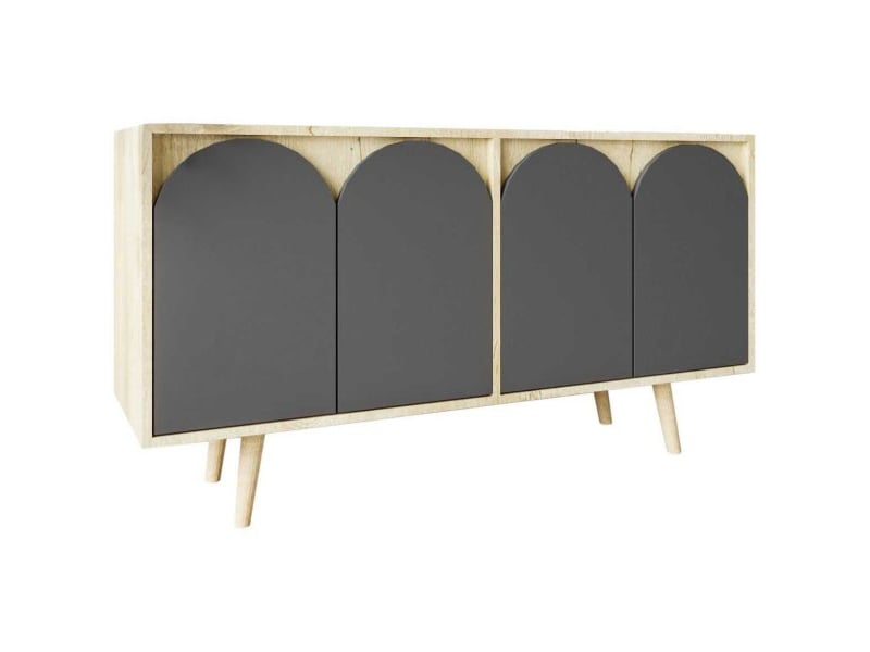  Buffet 4 portes en aggloméré venezia anthracite et chêne  - Conforama A