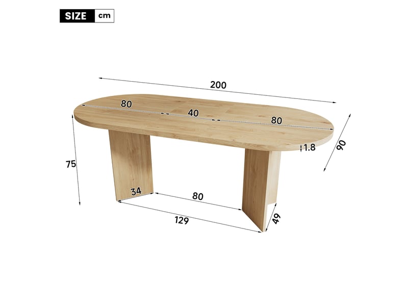 Ensemble table 200 x 90 cm et 6 chaises de salle à manger, coins arrondis, plateau épais, chaises en bois avec coussins, style épuré - Conforama C
