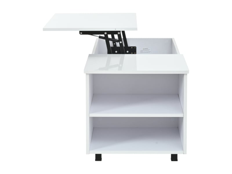  Table basse blanche réglable en hauteur, rangement caché, plateau latéral, design perforé led – 50×100×46 cm  - Conforama D
