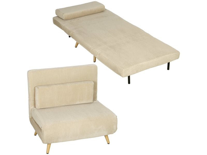 Canapé convertible, canapé-lit, en velours tricoté, beige, dossier réglable, 3 en 1, pour salon et séjour, pliable  - Conforama W