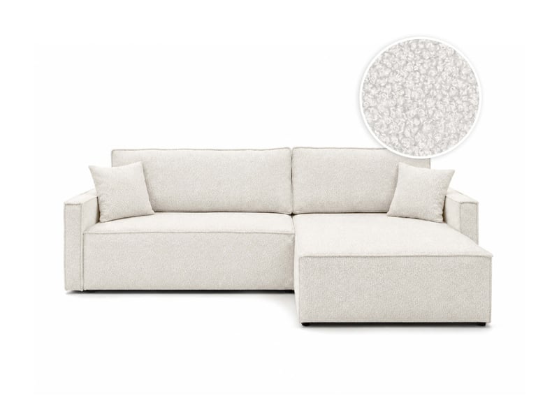  Farah - canapé d'angle max réversible et convertible 5 places accoudoirs slim en tissu bouclettes généreuses  - Conforama A