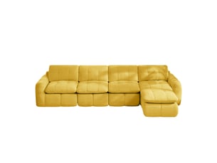 Canapé fixe, d'angle, modulaire, en tissu chenille, jaune