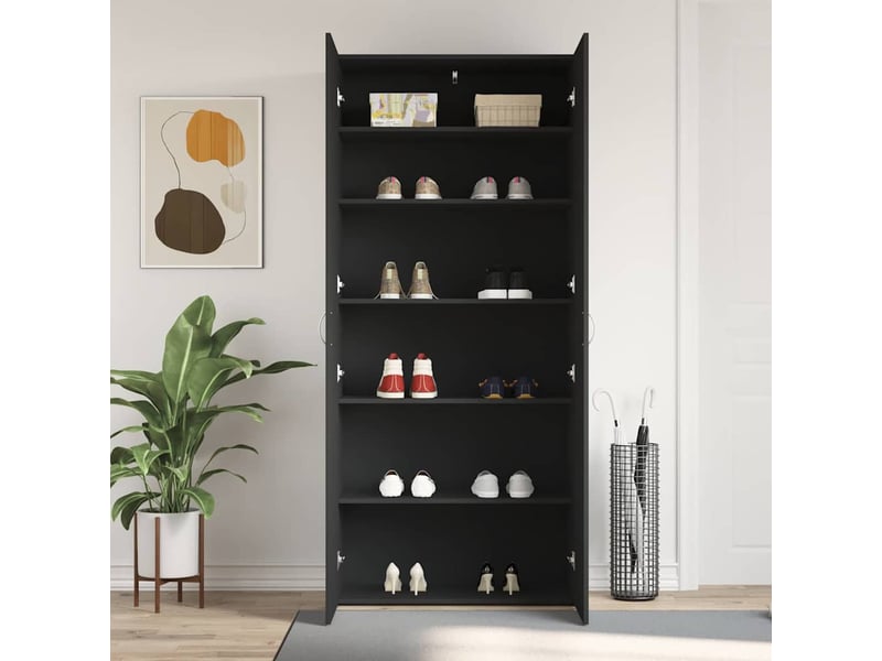 Meuble à chaussure, cabinet à chaussures 80x35.5x180 cm bois d'ingénierie noir shl6504 - Conforama D