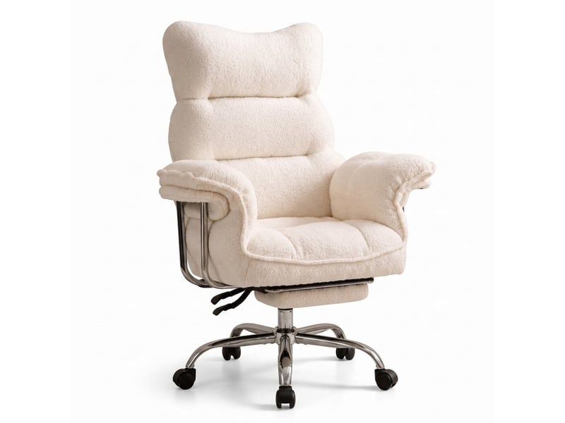  Dowinx fauteuil gaming ergonomique avec repose-pieds, ressorts ensachés, revêtement teddy fleece, charge max. 181 kg,blanc crème  - Conforama A