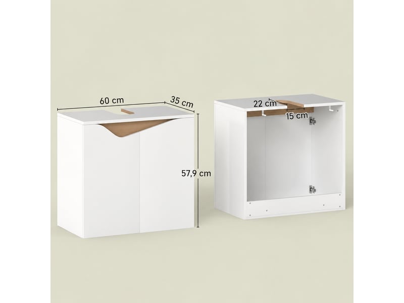  Meuble sous lavabo mural blanc avec portes à fermeture amortie, 60 x 35 x 57,9 cm  - Conforama C