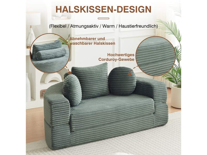  Canapé-lit 4 en 1 polyvalent pour petits espaces, utilisable comme canapé semi-rond ou lit de jour rond, deux coussins ronds et un coussin carré  - Conforama E