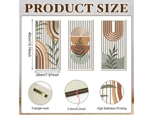Ensemble de 3 tableaux abstraits bohèmes – décoration murale – décoration murale en bois (20 x 40 cm, environ 0,5 cm d'épaisseur)