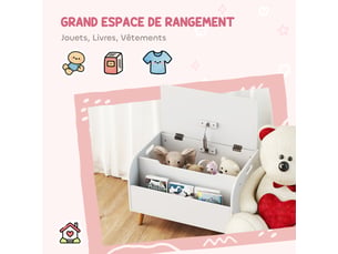 Coffre à jouet enfant, coffre de rangement enfant, 60x40x43cm, couvercle rabattable et compartiment ouvert, blanc