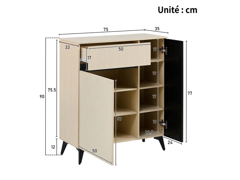  Ensemble vestiaire d'entrée avec banc et meuble à chaussures mdf bois clair  - Conforama D