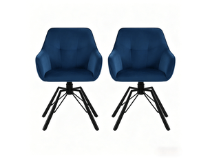 Chaise de salle à manger pivotante 360° avec accoudoirs  - assise large velours bleu 58,5 × 82,5 × 54,5 cm