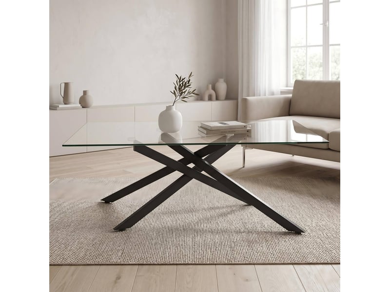  Table basse rectangulaire pour salon 100x60x46 cm, verre trempé et métal noir  - Conforama D