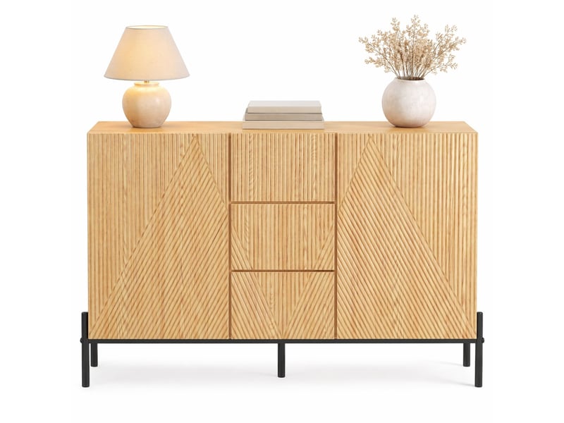  Buffet 115,5x40x76 cm avec 2 portes et 3 tiroirs coloris naturel  - Conforama A