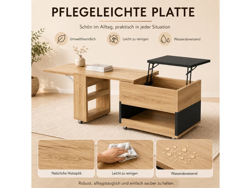  Table basse extensible plateau relevable pivotante 360° naturel et noir W2845P507120 - Conforama D