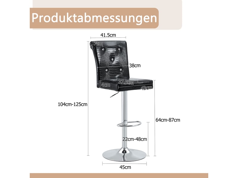  Tabourets de bar lot de 4 avec revêtement imperméable et boucles cristal - lpospi - rembourrés pvc effet crocodile noir  - Conforama D