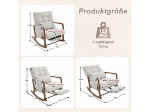Fauteuil à bascule 70x80x92cm beige en velours côtelé, repose-pieds, coussin lombaire, dossier réglable et poche latérale pour sal